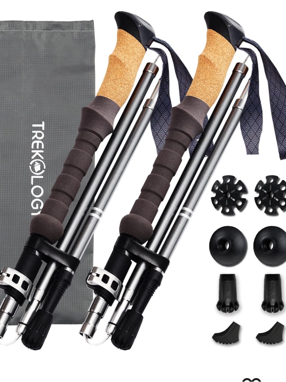 Trekology Trek-Z Cork Grip Collapsible Lightweight Hiking Trekking Poles